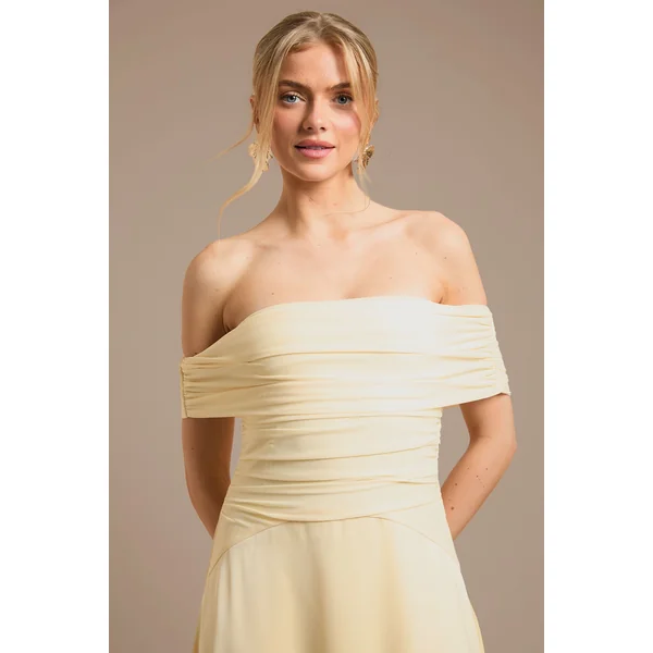 Robe De Demoiselle D'honneur Bardot En Tulle Et Satin