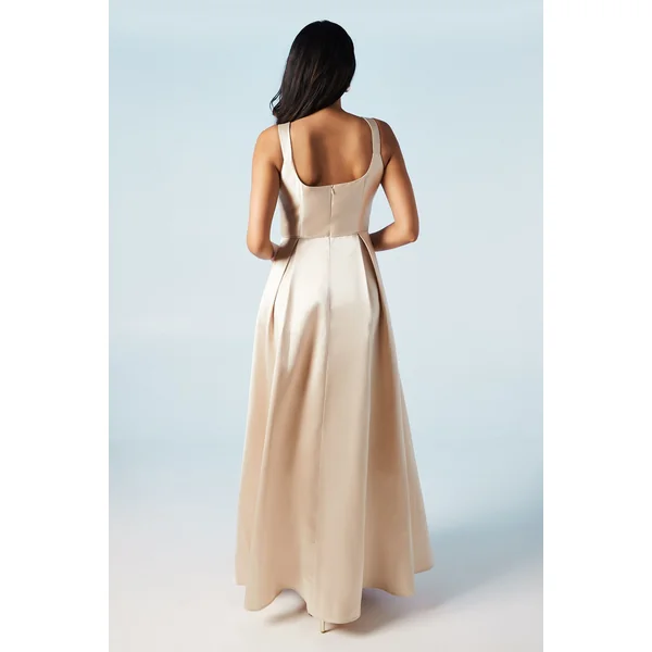 Robe de Demoiselle d'Honneur en Sergé à Col Rond et Jupe Ample