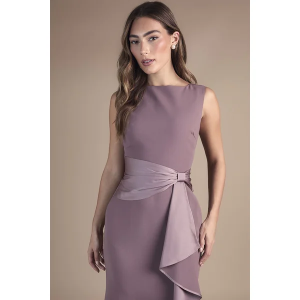Robe de Demoiselle d'Honneur Longue sans Manches à Col Rond avec Ceinture
