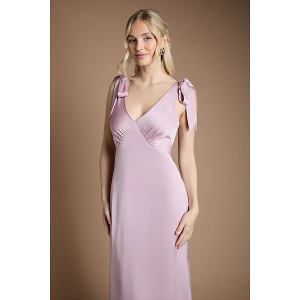 Robe de Demoiselle d'Honneur Maxi Coast Honoured en Crêpe Satiné Dos Col V Épaules Nouées