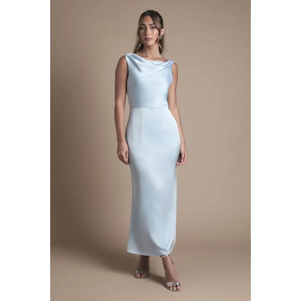 Robe de Demoiselle d'Honneur Midi Oasis à Col Drapé et Dos Ouvert
