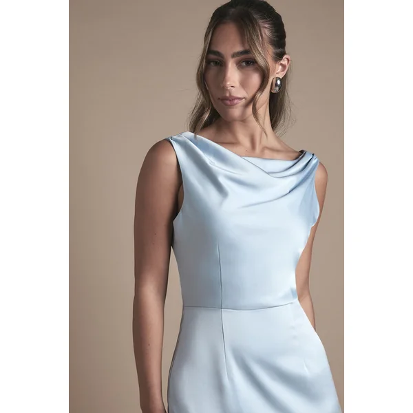 Robe de Demoiselle d'Honneur Midi Oasis à Col Drapé et Dos Ouvert