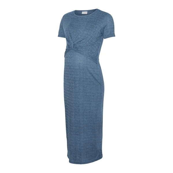 Robe de grossesse bleue légère en maille côtelée – coupe près du corps