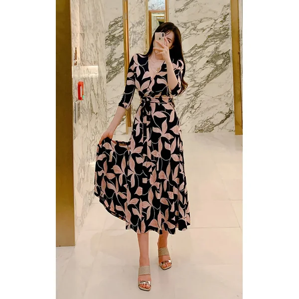 Robe de Grossesse Col V Fleur Rose