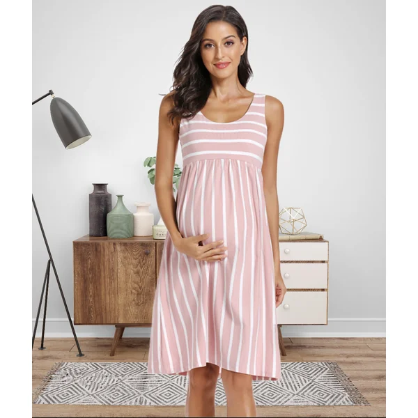 Robe de grossesse débardeur rayée - Rose/Blanc - Reste 1L
