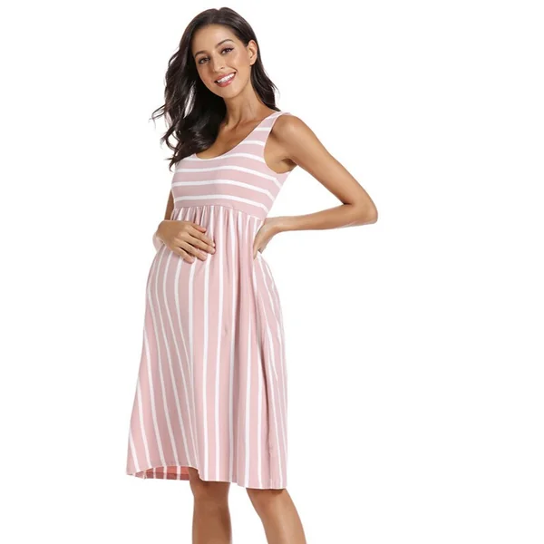 Robe de grossesse débardeur rayée - Rose/Blanc - Reste 1L