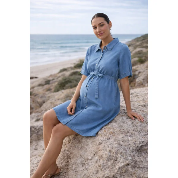Robe de grossesse en Tencel bleu – légère et fluide