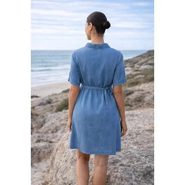 Robe de grossesse en Tencel bleu – légère et fluide