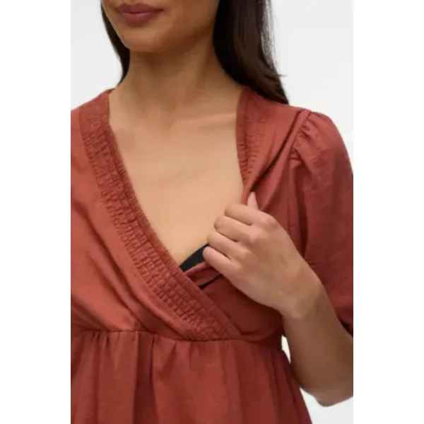 Robe de grossesse et d'allaitement terracotta cache-cœur