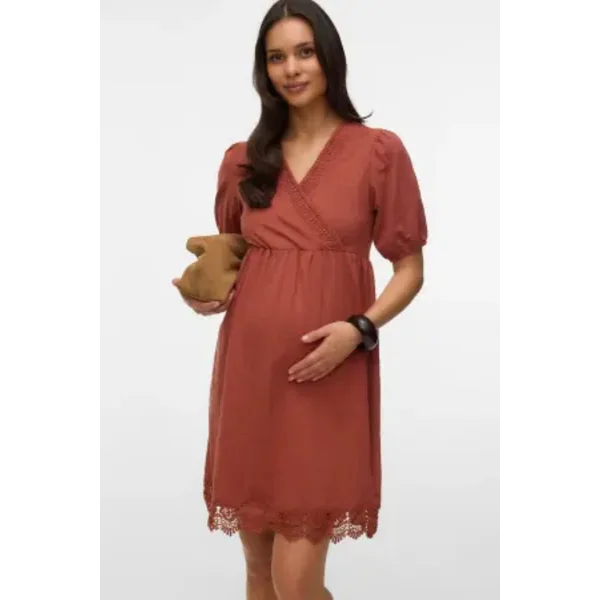 Robe de grossesse et d'allaitement terracotta cache-cœur