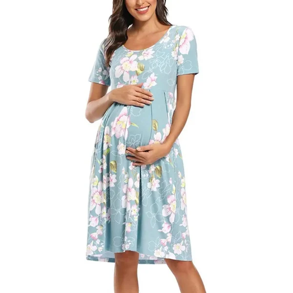Robe de Grossesse Manches Courtes à Pois