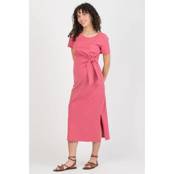 Robe de grossesse rose framboise en coton – Nœud latéral