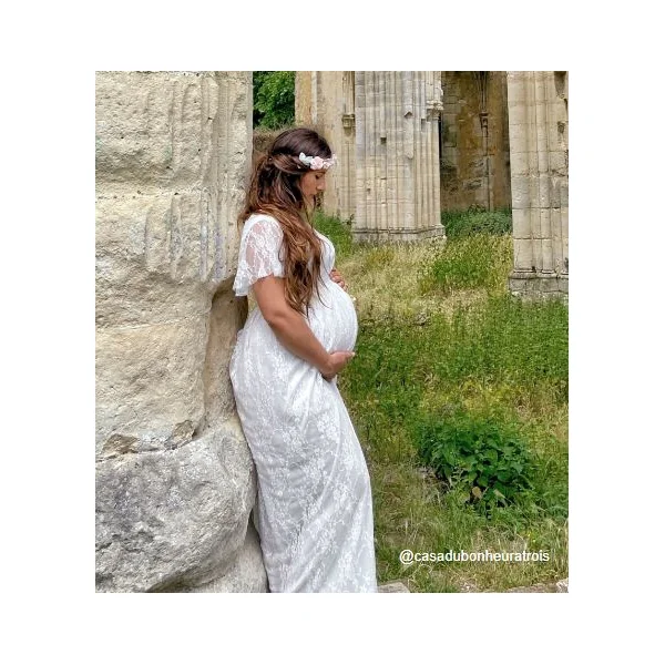 Robe de grossesse shooting photo 1001 nuits - Rose/Blanc