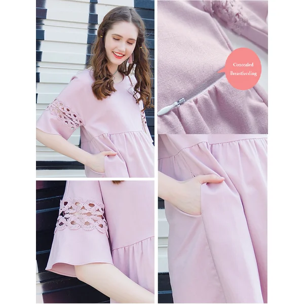 Robe de grossesse spécial allaitement - Rose/Bleu - Reste T36