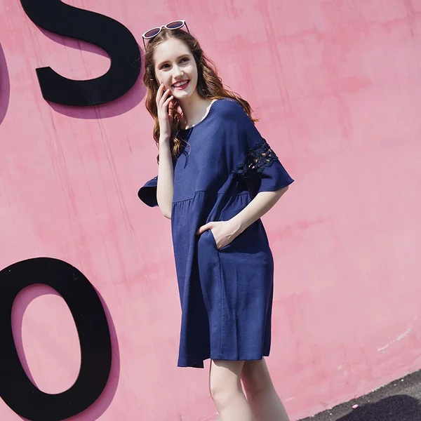 Robe de grossesse spécial allaitement - Rose/Bleu - Reste T36