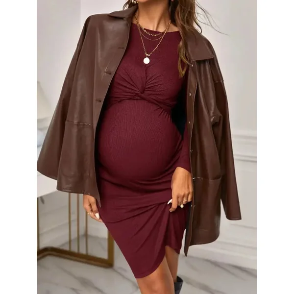Robe de Grossesse Unie Manches Longues