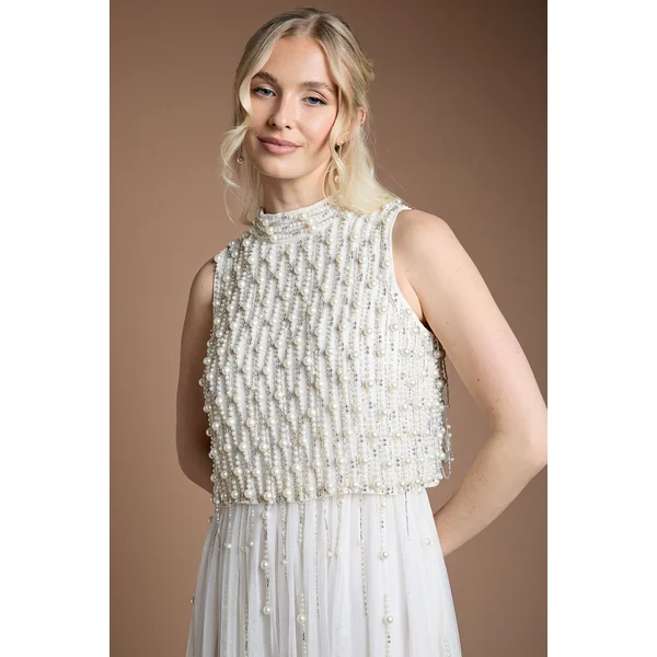Robe De Mariée En Georgette Avec Superposition De Perles