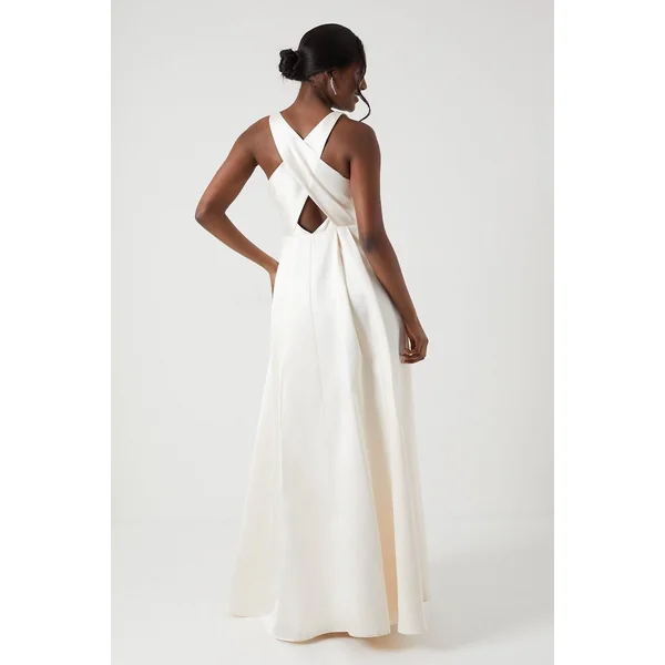 Robe de Mariée Maxi Croisée Dos en Sergé Écru
