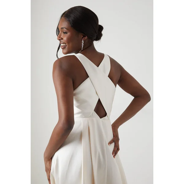Robe de Mariée Maxi Croisée Dos en Sergé Écru