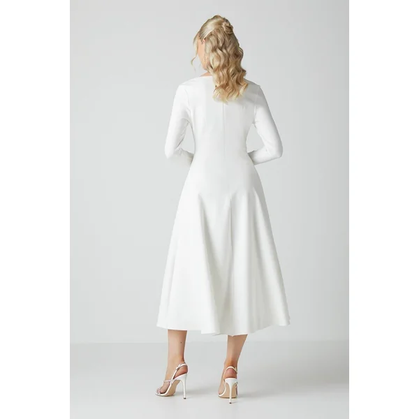 Robe de Mariée Mi-Longue Col V à Jupe Évasée