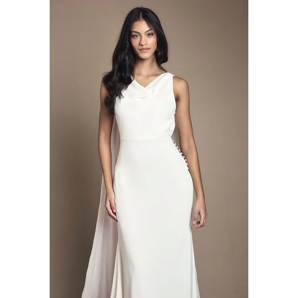 Robe de Mariée Petite en Mousseline avec Détail Dos Drapé