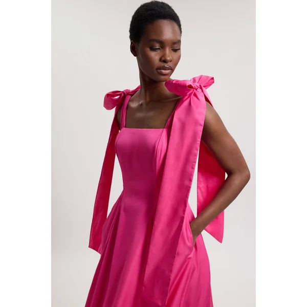 Robe De Soirée Tissée Petite À Bretelles Nouées En Viscose Lin