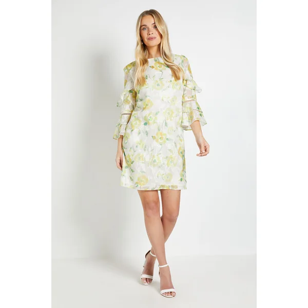 Robe Droite À Volants Petite Taille Motif Floral Dévoré