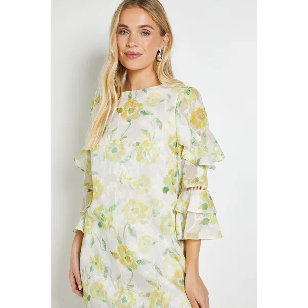 Robe Droite À Volants Petite Taille Motif Floral Dévoré