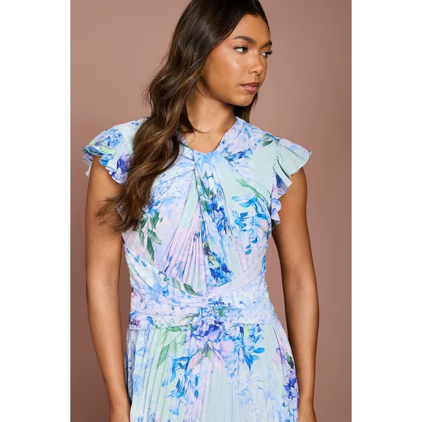 Robe en Georgette à Imprimé Floral avec Finitions en Dentelle