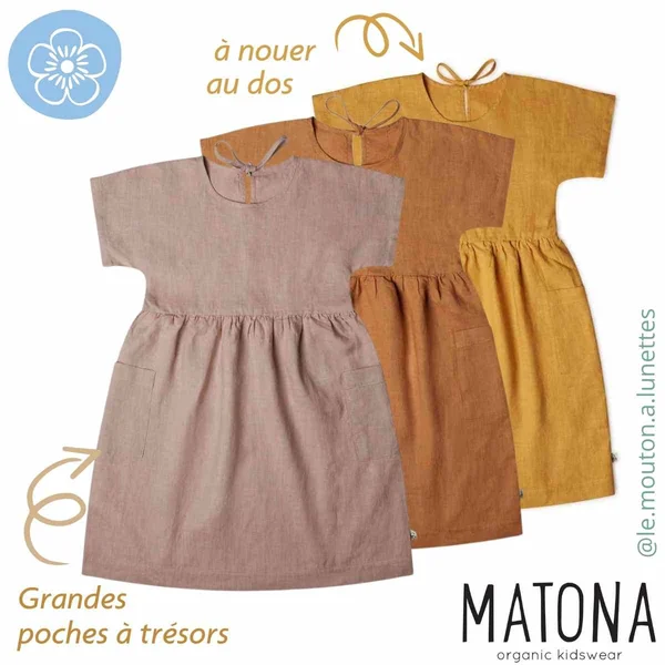 Robe en lin enfant manches courtes "Eden" - Matona - derniers exemplaires