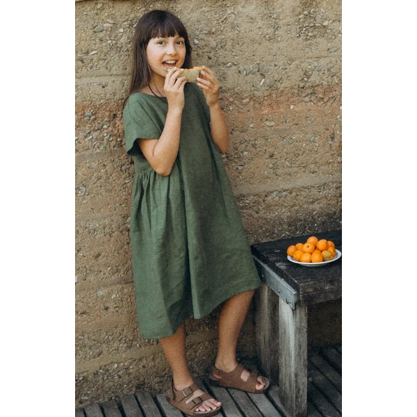 Robe en lin enfant manches courtes oversize "Boxy Dress" - Matona
