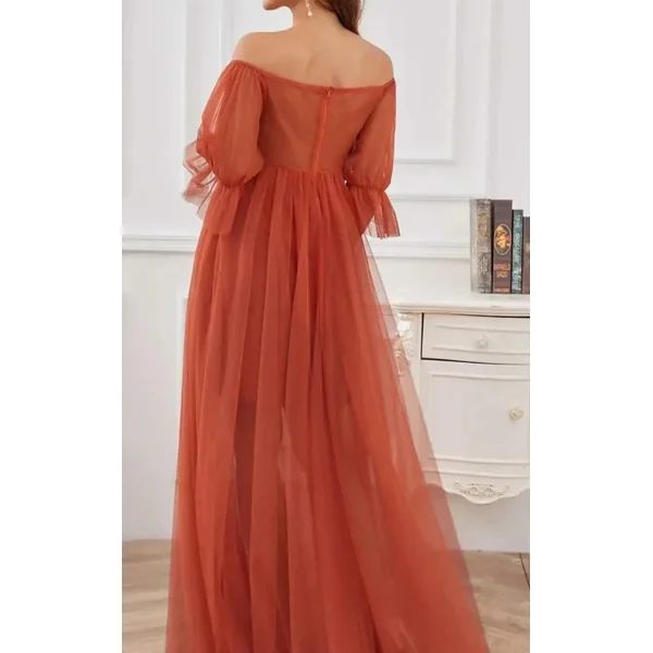 Robe Grossesse Cérémonie Rouge en Tulle