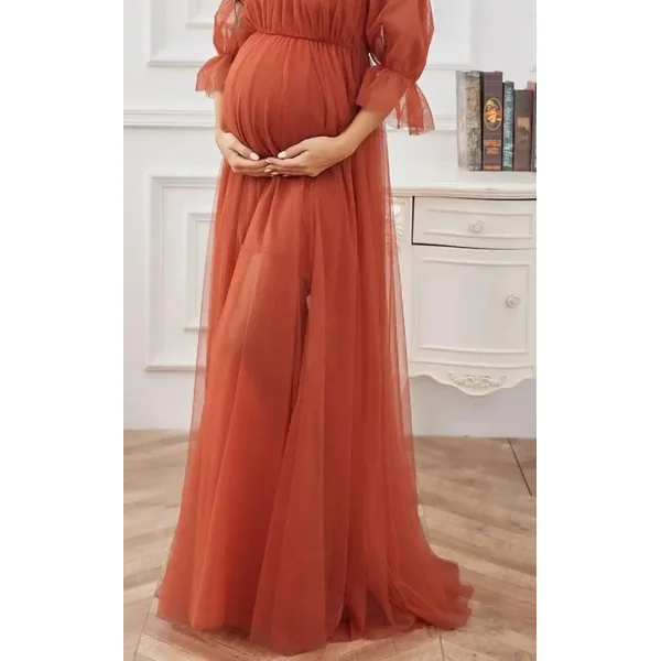 Robe Grossesse Cérémonie Rouge en Tulle