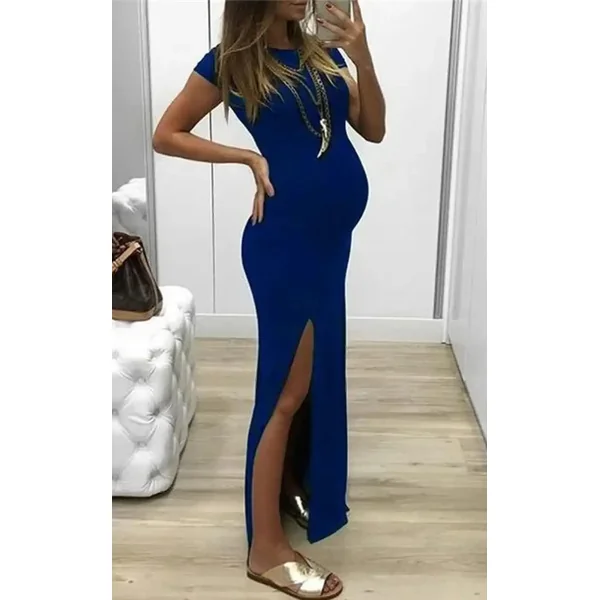 Robe Grossesse Habillée Col Rond à Manche Courte