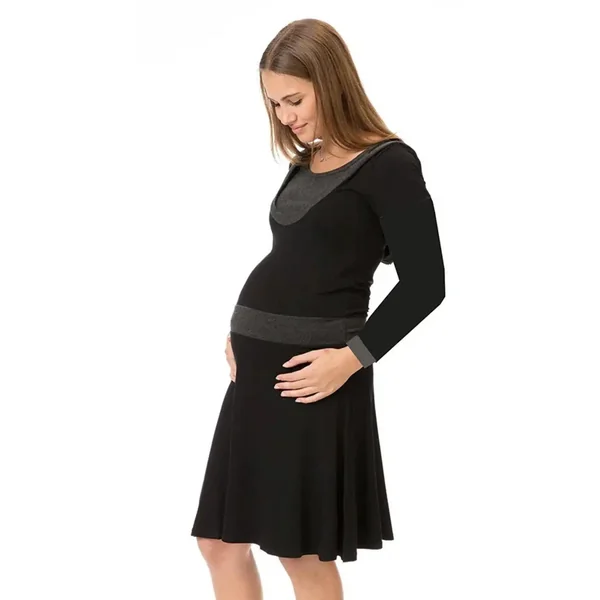 Robe Grossesse Habillée à Manche Longue Noire Et Grise