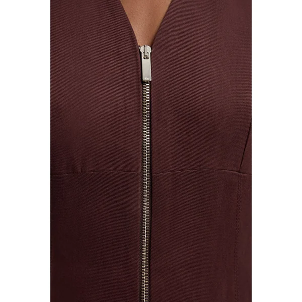 Robe Longue Ajustée En Mélange Tencel À Col V Avec Détail Zippé