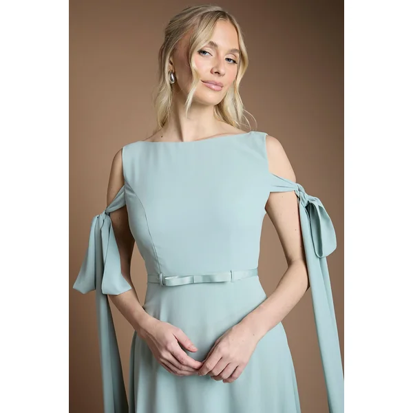 Robe Longue De Demoiselle D'honneur En Mousseline À Manches Nœud