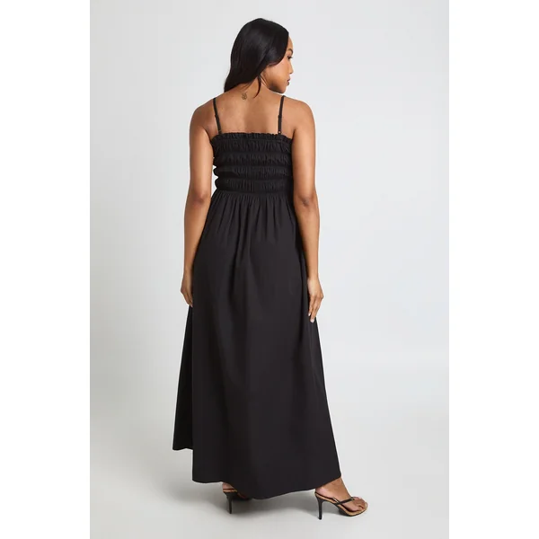 Robe Longue De Maternité En Popeline De Coton Froncée À Bretelles