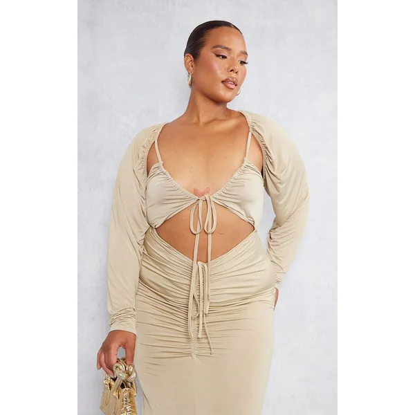 Robe Longue Grande Taille Moulante À Découpes Et Fronces