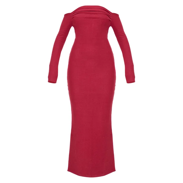 Robe Longue Maxi En Maille Côtelée Épaisse À Épaules Dénudées Et Manches Longues