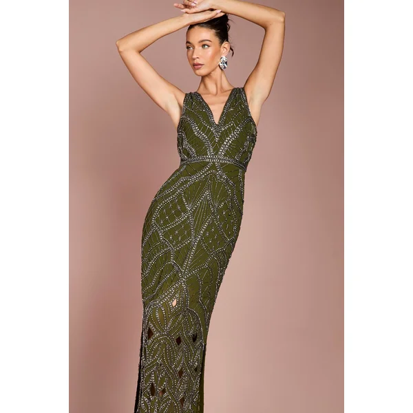 Robe Longue Ornementée À Col En V