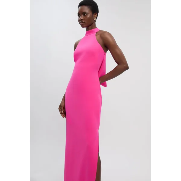 Robe Longue Petite Taille Ajustée Douce Col Halter Dos Ouvert