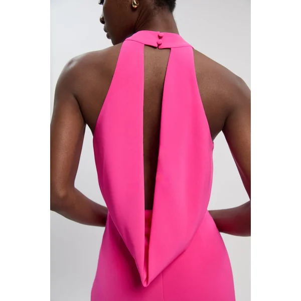 Robe Longue Petite Taille Ajustée Douce Col Halter Dos Ouvert
