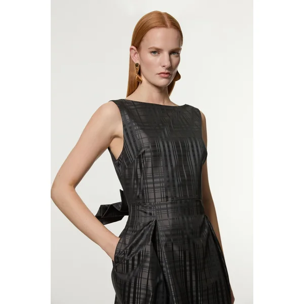 Robe maxi ajustée en taffetas à carreaux avec détail de nœud