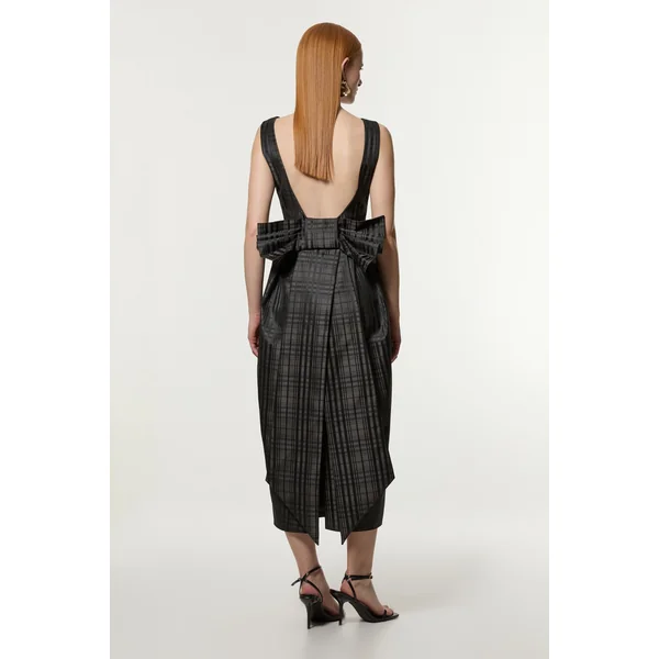 Robe maxi ajustée en taffetas à carreaux avec détail de nœud