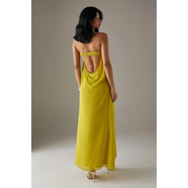 Robe Maxi Bandeau en Mousseline Yoryu avec Dos Élastiqué