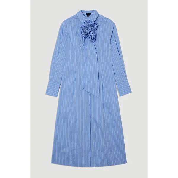 Robe maxi chemisier en coton à rayures et rosette grande taille