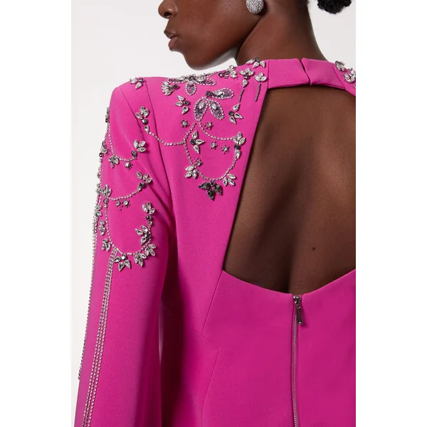 Robe Maxi en Cape Tissée Cady Ornée de Cristaux