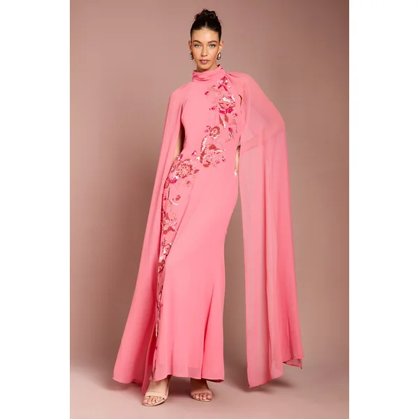 Robe Maxi En Georgette À Cape Fleurie Ornée