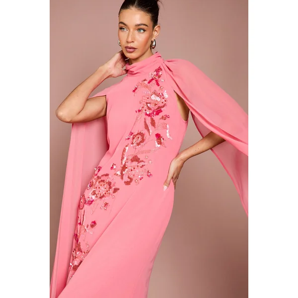 Robe Maxi En Georgette À Cape Fleurie Ornée